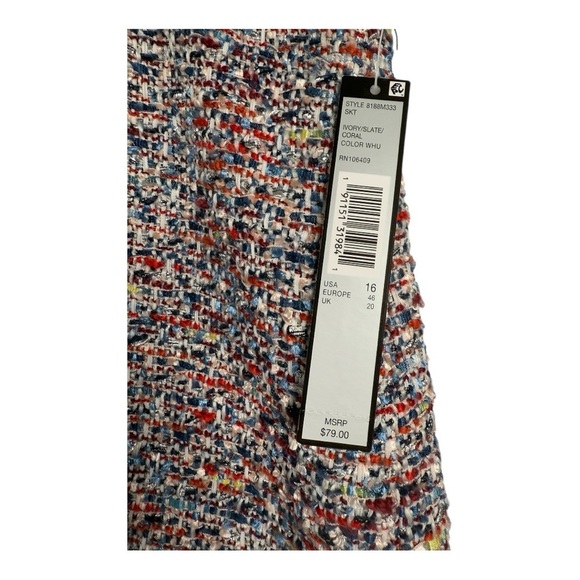 Tahari A Line Tweed Multi Color Metallic Ribbon Trim Waist Mini Skirt Size 16 - Picture 12 of 14